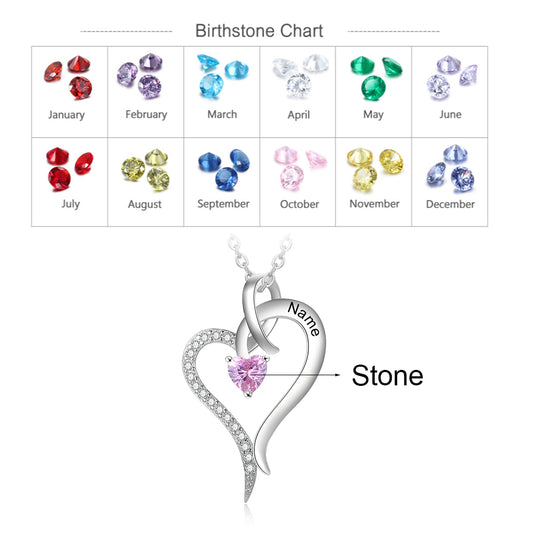 Personalized Birthstone Heart Necklaces Customized Engraved Name Necklace Gift Jewelry