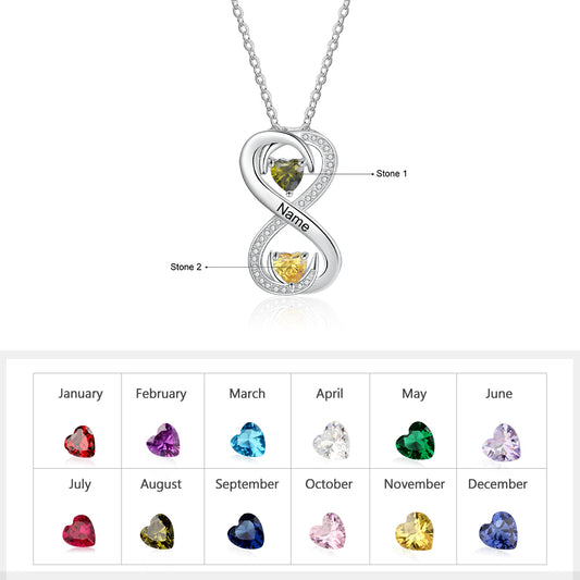 Personalized Infinity Love Necklace with 2 Birthstones Customized Engraving Name Promise Necklace Gift