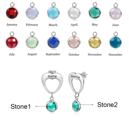 Personalized Heart Drop Earrings Custom Engraved Name Earrings DIY Birthstone Jewelry Gift