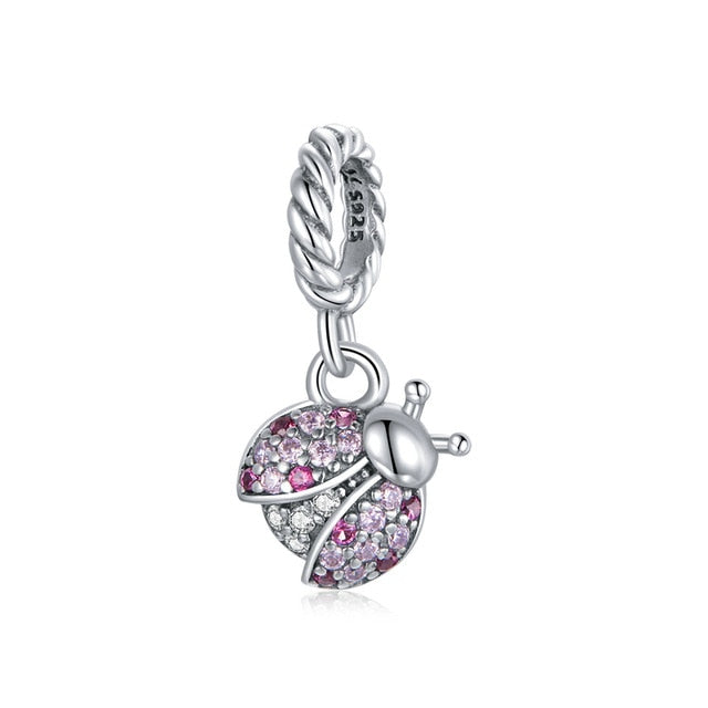 925 Sterling Silver Zircon Ladybug Charm Beads