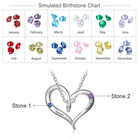 Personalized Inlaid Birthstone Love Heart Pendant Necklace Customized Name Engraving Necklace Gifts