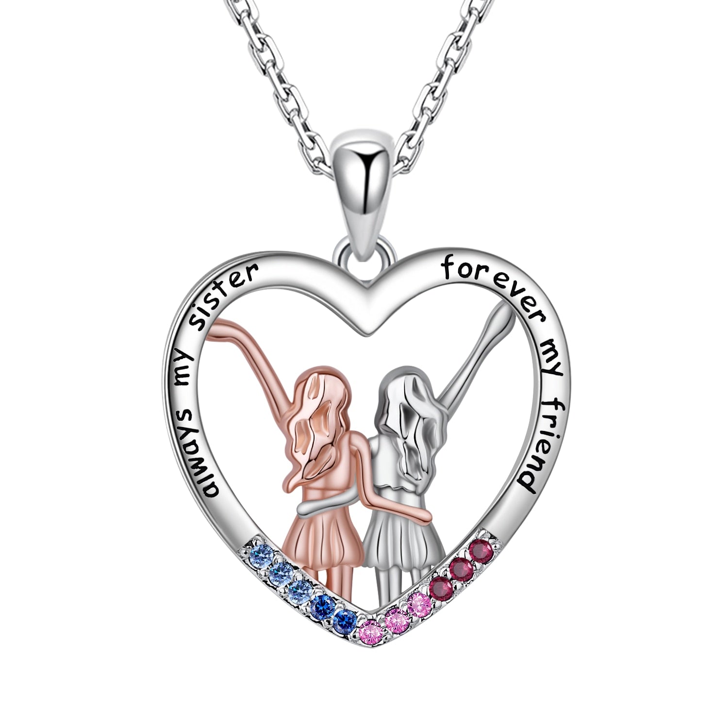 925 Sterling Silver Always My Sister Heart Necklace