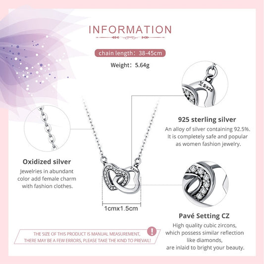 925 Sterling Silver Connected Heart Couple Heart Necklace