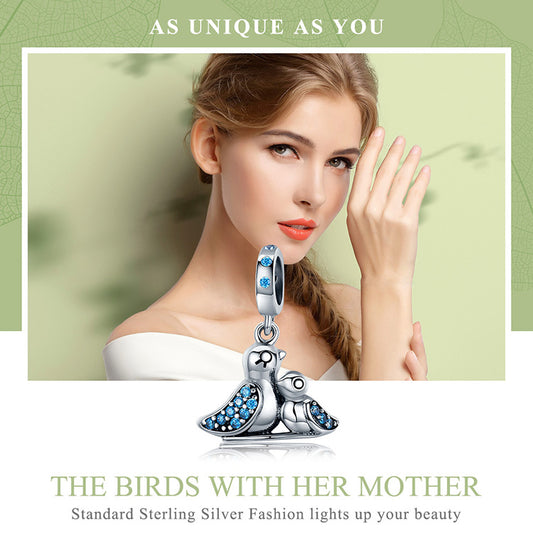 925 Sterling Silver Cute Bird Dependency Charm Beads