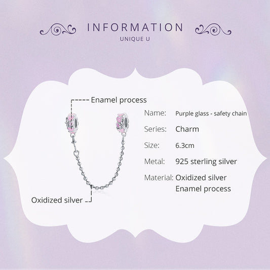 925 Sterling Silver Enamel Purple Glass Charm Beads