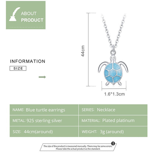 925 Sterling Silver Blue Turtle Necklace