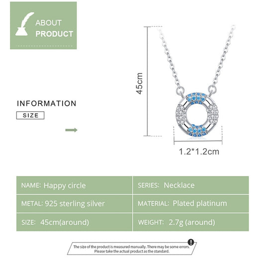 925 Sterling Silver Blue Swimming Circle Necklace for Girl