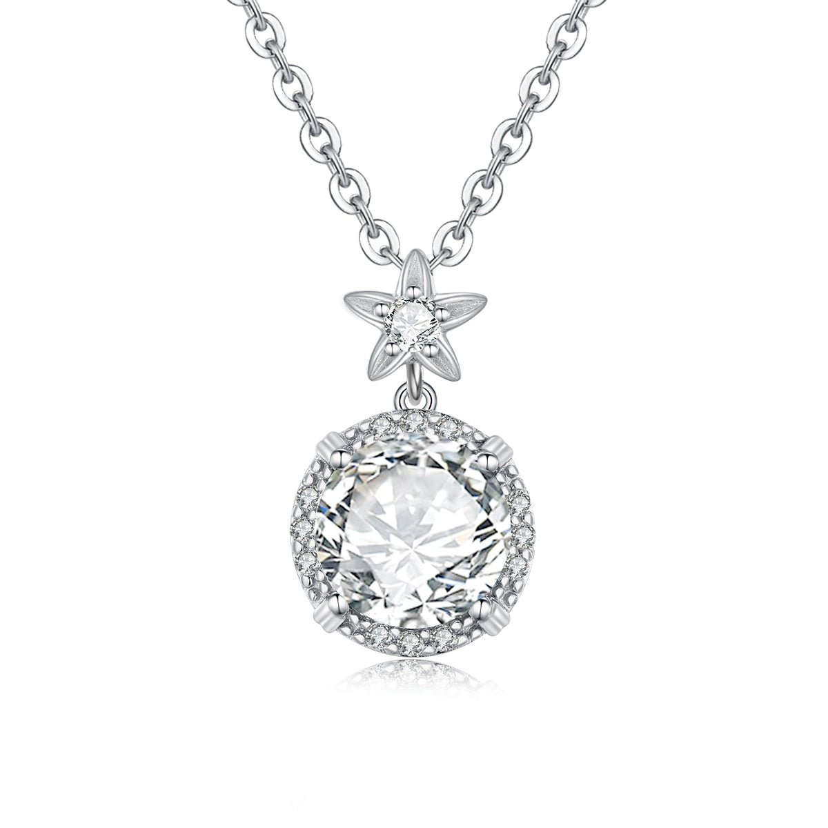 Women Real 925 Sterling Silver 14K White Gold Plated Diamond Necklace Pendant