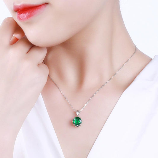 925 Sterling Silver Flower Green Gemstone Necklace