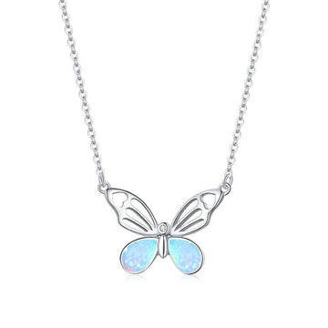 925 Sterling Silver Opal Authentic Butterfly Necklace