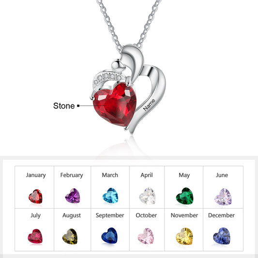 Customized Necklace with Heart Birthstone Personalized Engraved Name Pendant Gift