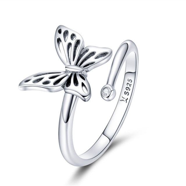 Authentic 925 Sterling Silver Vintage Butterfly Adjustable Rings