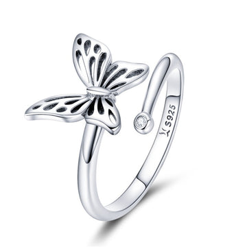 Anillos ajustables de mariposa vintage auténticos de plata de ley 925