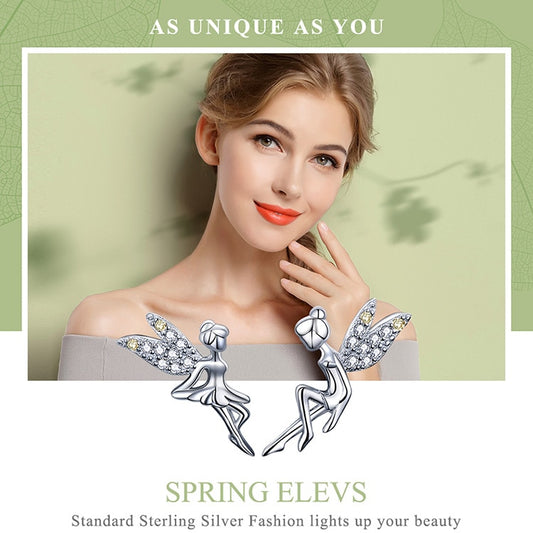 925 Sterling Silver Cute Fairy Elevs Stud Earrings