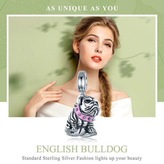 925 Sterling Silver Cute Bulldog Dog Charm Beads