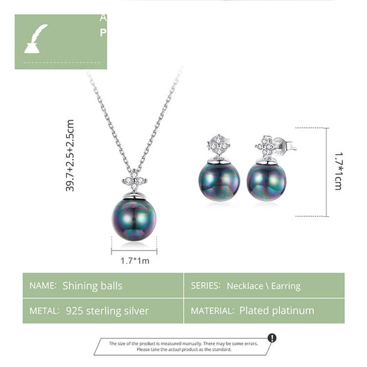 925 Sterling Silver Black Pearl Earrings Necklace