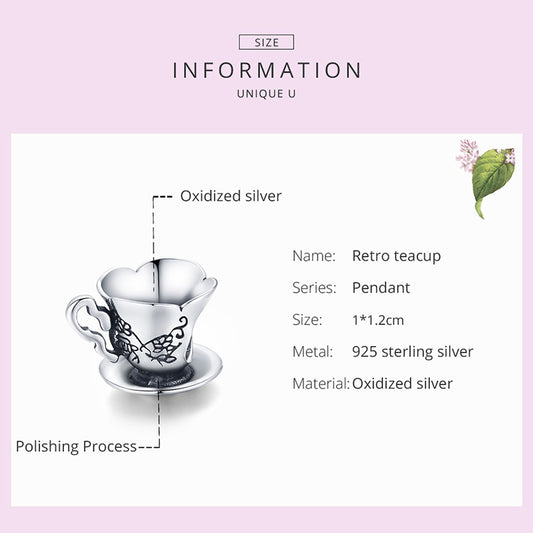 925 Sterling Silver Retro Teacup Charm Beads