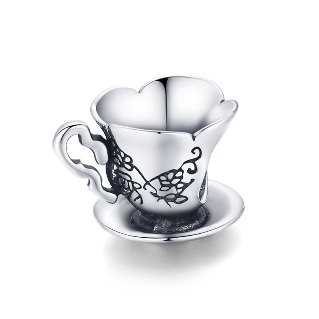 925 Sterling Silver Retro Teacup Charm Beads