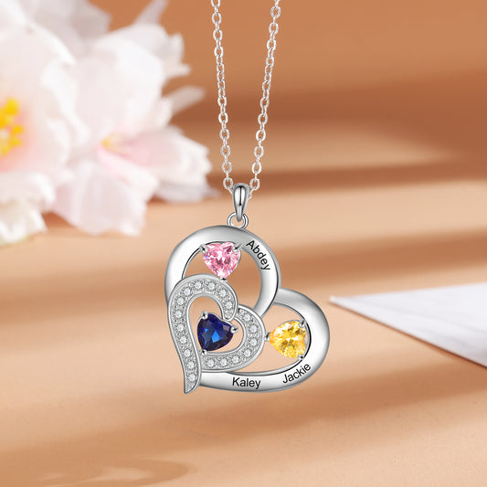 Personalized 1-6 Name Engraving Heart Pendant Classic Custom DIY Birthstone Necklace Gift