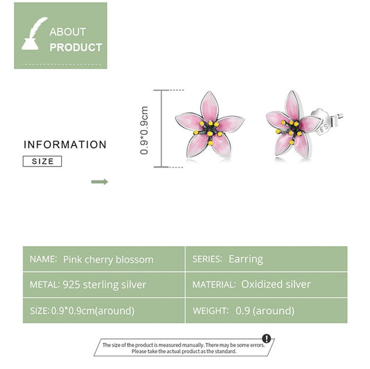 925 Sterling Silver Pink Cherry Blossom Stud Earrings