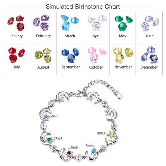 Personalized Birthstone Star Moon Chain Bracelet