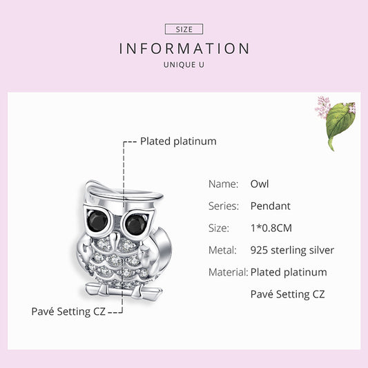 925 Sterling Silver Owl Animal Charm Beads