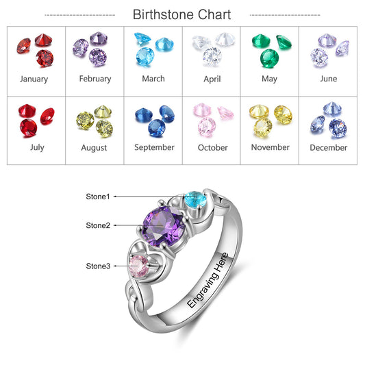 Personalized Engraving Engagement 12 Colors Birthstone Ring