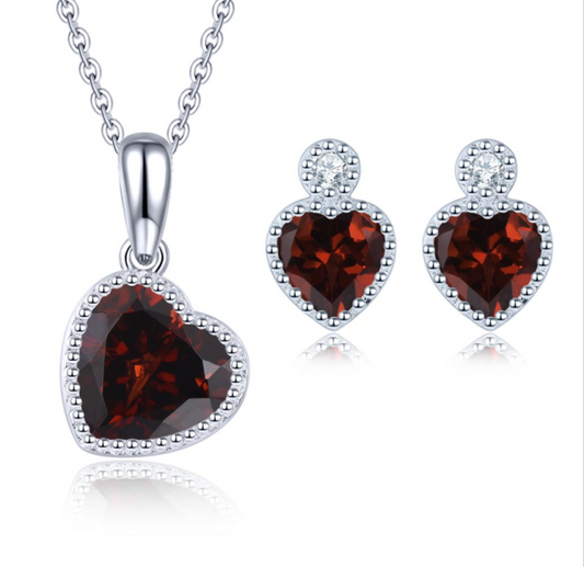 Geniune Gemstone Heart Lovely Necklace Earrings Jewelry Set