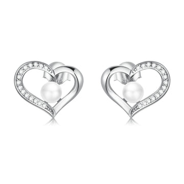 925 Sterling Silver Love Shell Pearl Stud Earrings