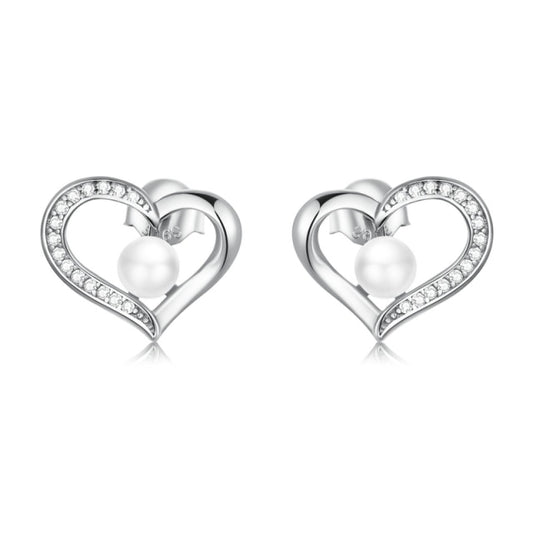 925 Sterling Silver Love Shell Pearl Stud Earrings