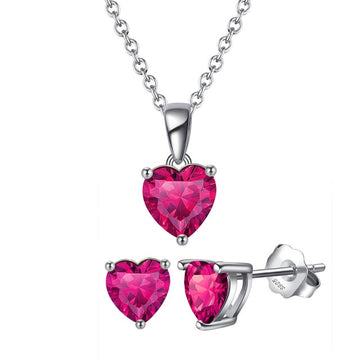 925 Sterling Silver Heart Stone Earrings Necklace Jewelry Set