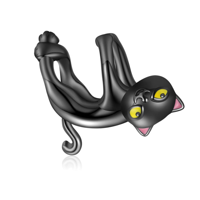 925 Sterling Silver Cartoon Black Cat Charm Bead