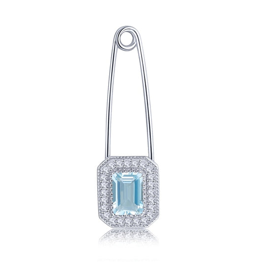 Natural Octogan Blue Topaz Solid 925 Sterling Silver Brooch
