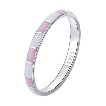 925 Sterling Silver Pink White Color Ring