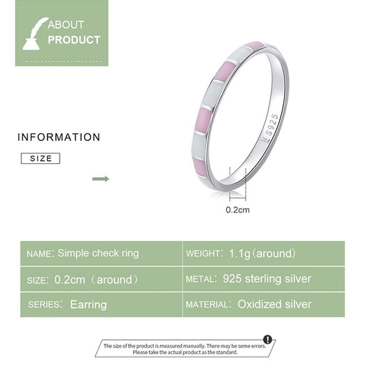 925 Sterling Silver Pink White Color Ring