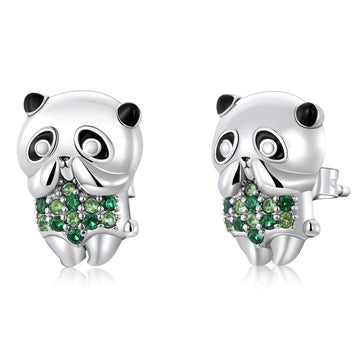925 Sterling Silver Mini Cute Panda Stud Earrings