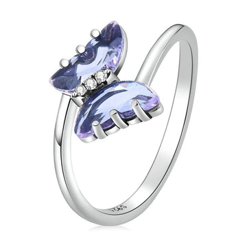 925 Sterling Silver Violet Pave Crystal Butterfly Ring