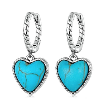 925 Sterling Silver Blue Heart Turquoise Earrings