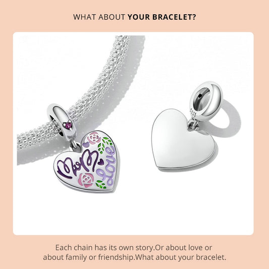 925 Sterling Silver Mother Day Heart Doodle Charm Beads