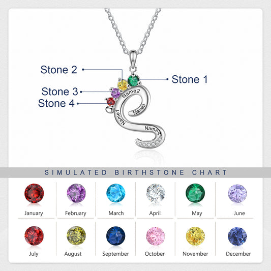Baby Foot Engraved Pendant with Birthstone Customized Family Name Necklace