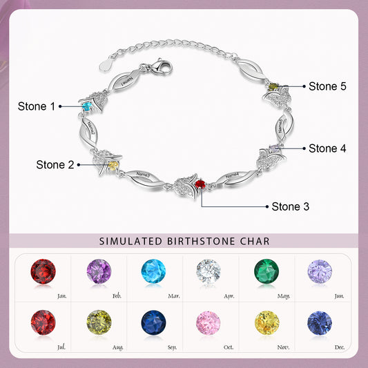Tulip Flower Customized Birthstone Bracelets with Zircon Personalized Name Engraved Bracelet Gift