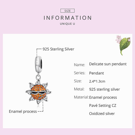 925 Sterling Silver Shining Sun Charm Beads