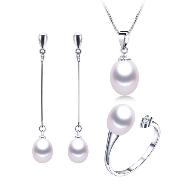Genuine Freshwater Drop Shape Pear Earrings Ring Pendant Jewelry Set