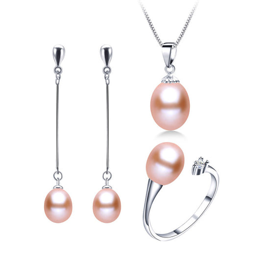 Genuine Freshwater Drop Shape Pear Earrings Ring Pendant Jewelry Set