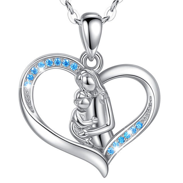 925 sterling silve Mother and Baby Heart Pendant Necklace