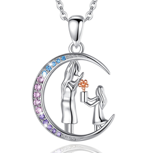 925 sterling silver mother and daughter flower necklace