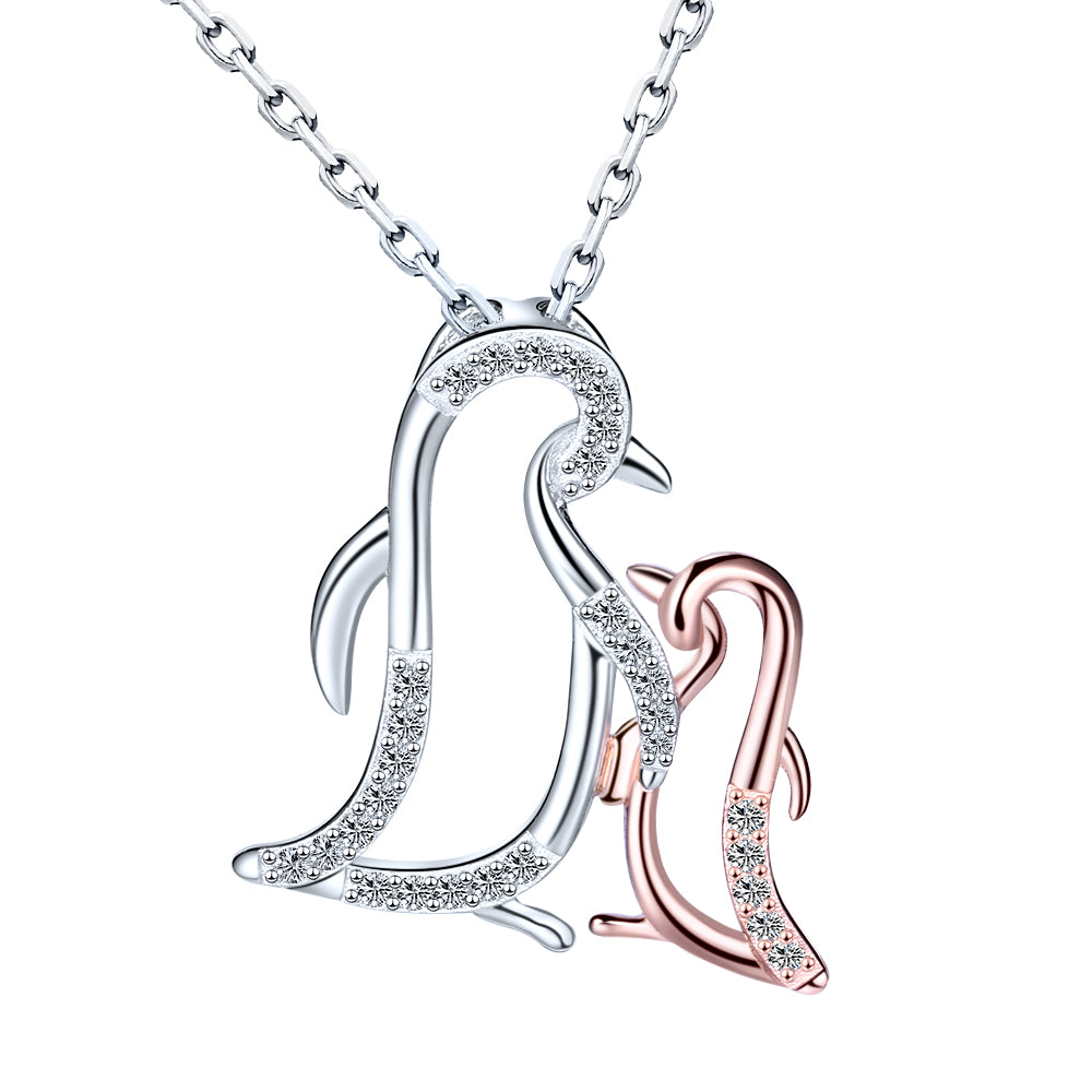 925 Sterling Silver Mom and Son Penguin Necklace