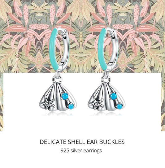 925 Sterling Silver Shell Cute Starfish Drop Earrings