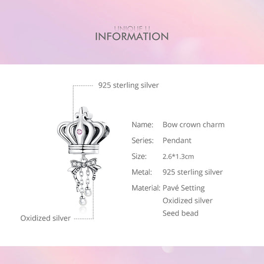 925 Sterling Silver Crown DIY Charm Beads