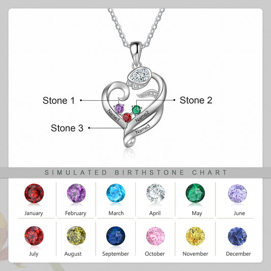 Personalized Engraved Family Name Tulip Flower Necklace Customized Birthstone Heart Pendant Gift